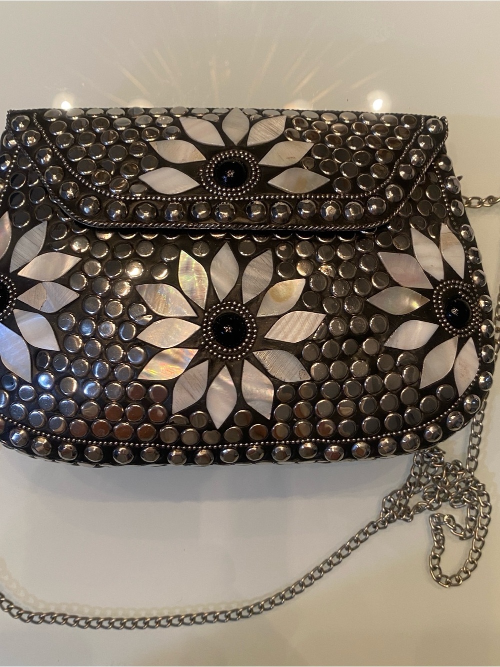 Antik Kraft Amoli Metal & Shell Mosaic Crossbody Clutch